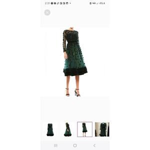 Mac Duggal Women’s Floral Applique Tea-Length Dress In Emerald Green Size: 2